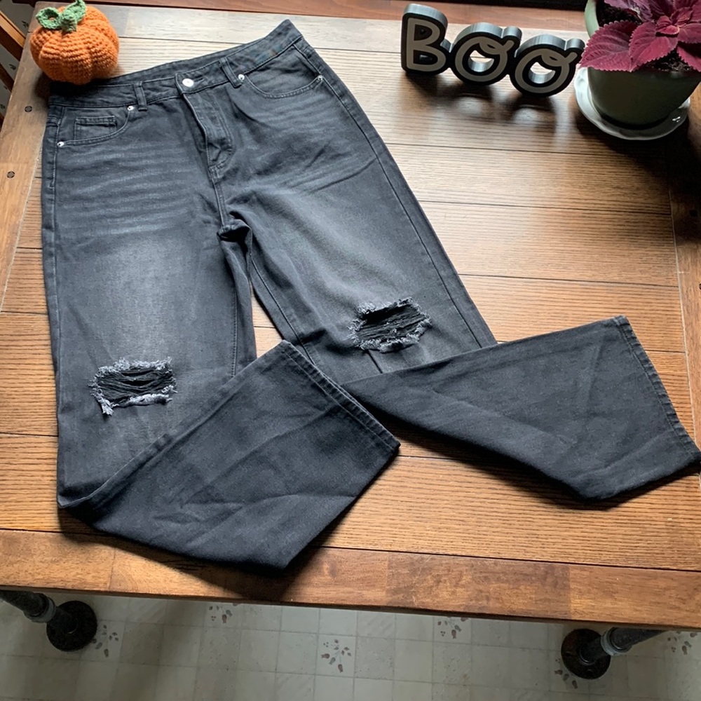 High Waist ripped straight leg jeans